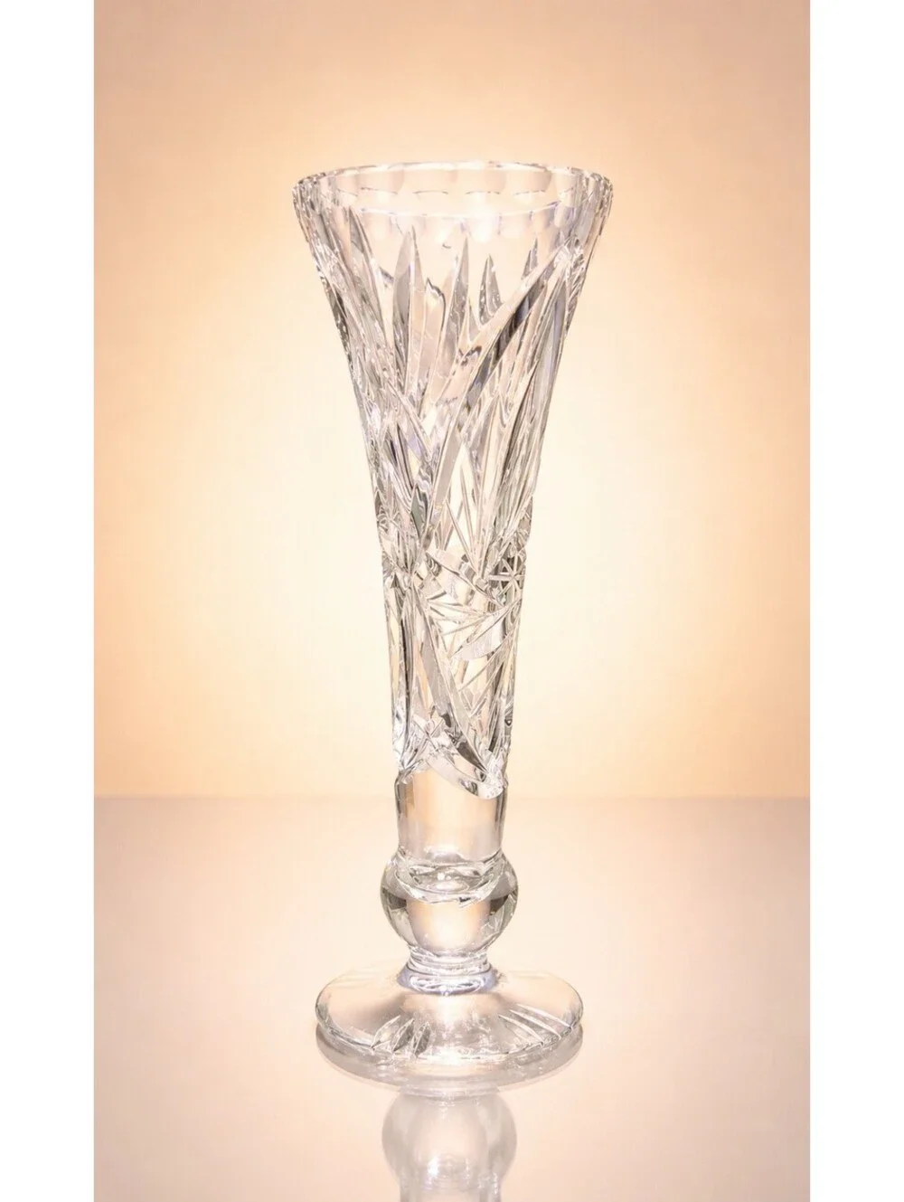 Vintage 1970s Bud Vase Pinwheel Star Cut Crystal Clear, 2.5x7”